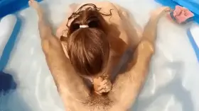 Petite POV in swimming pool