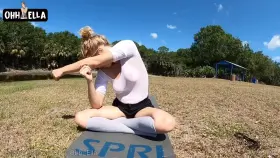 Stretching In My See Through Bodysuit At The Park!