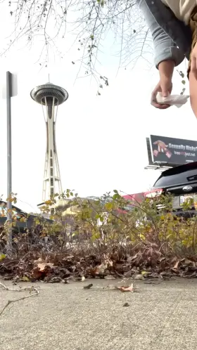 Iconic dump in front of the iconic Space Needle in Seattle