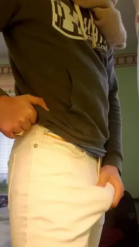 Fat cock hanging low. Ready to demolish your tight hole