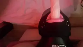 Hanging my head off the bed upside down and using my sex machine to train my slutty sissy throat :D